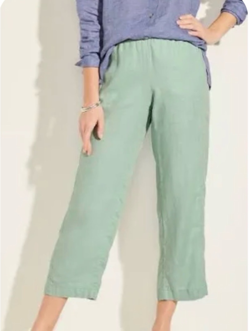 Great condition JJill Teal Linen-Blend Elastic Waist Cropped Pants